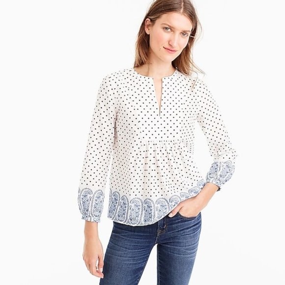 J.Crew Popover Top in Polkadot Paisley - Picture 3 of 5